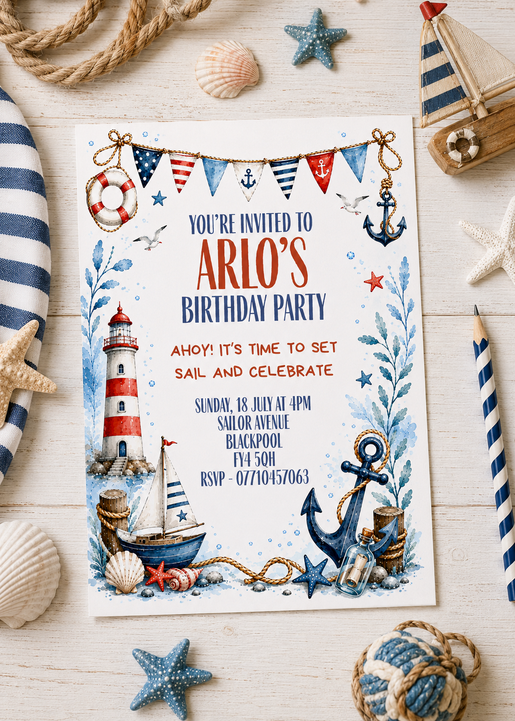 Sailor Invitations | A6 Invites | Sailor Theme Invitations | Party Invitations