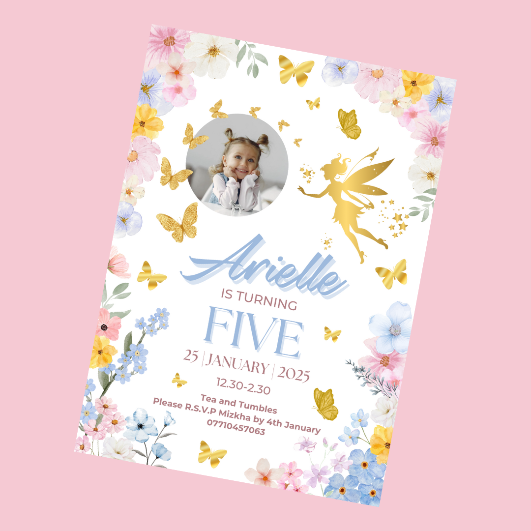 Fairy Photo Party Invitations | A6 Invites | Fairy Theme Invitations | Party Invitations - Dinky Designs