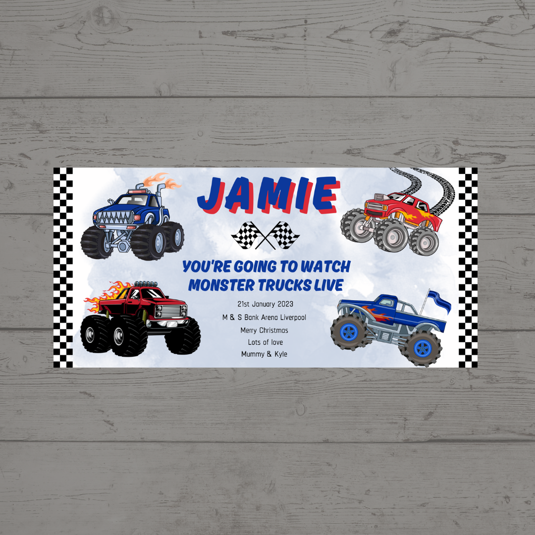 Surprise Ticket Print | Personalised Monster Truck Ticket Voucher | Gift Idea