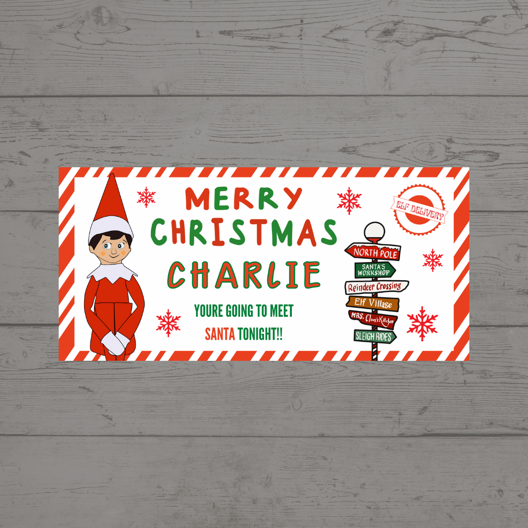 Surprise Christmas Ticket Print | Personalised Elf Christmas Ticket Voucher | Gift Idea