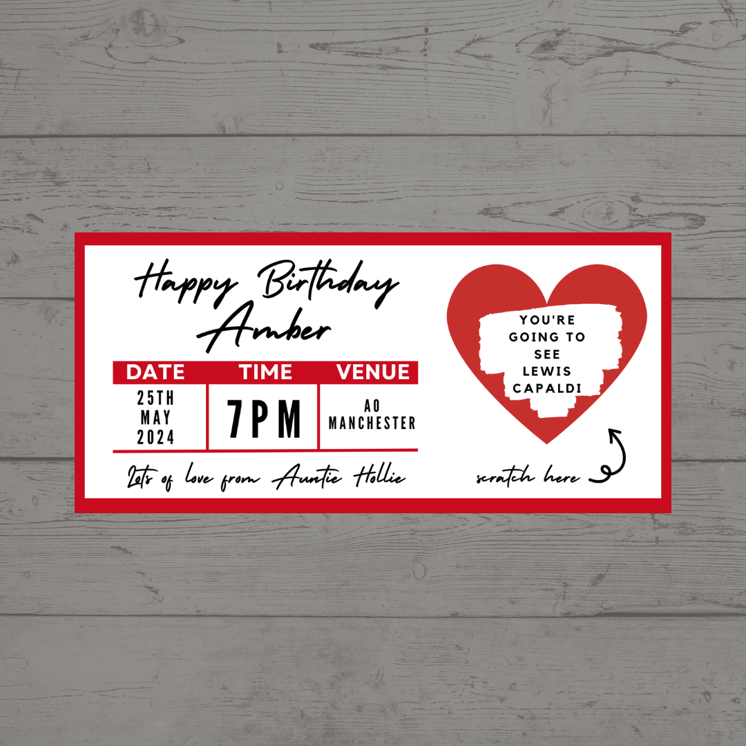 Red Surprise Concert Ticket Print | Personalised Red Concert Ticket | Scratch Reveal | Gift Idea