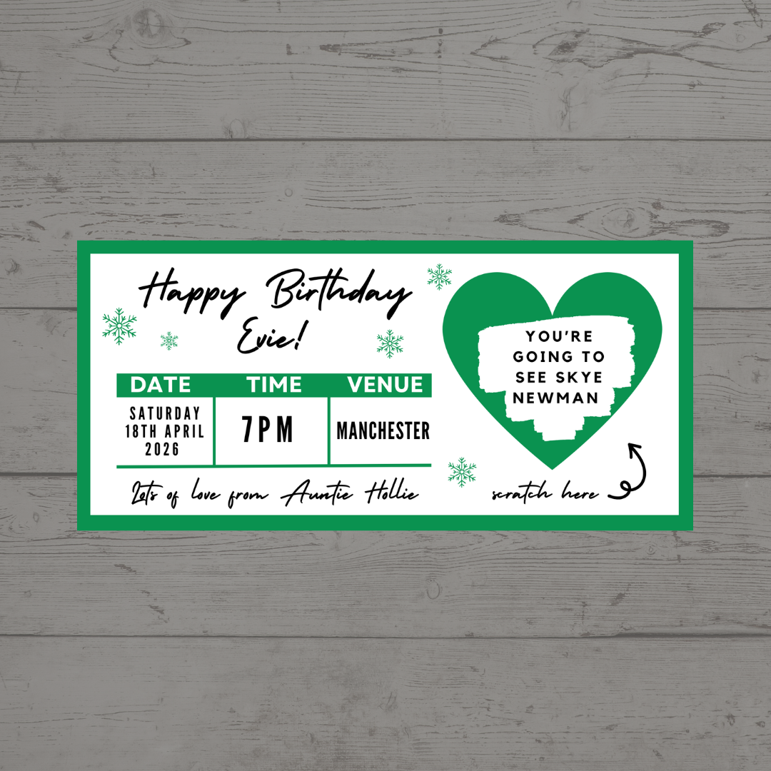 Green Surprise Concert Ticket Print | Personalised Green Concert Ticket | Scratch Reveal | Gift Idea