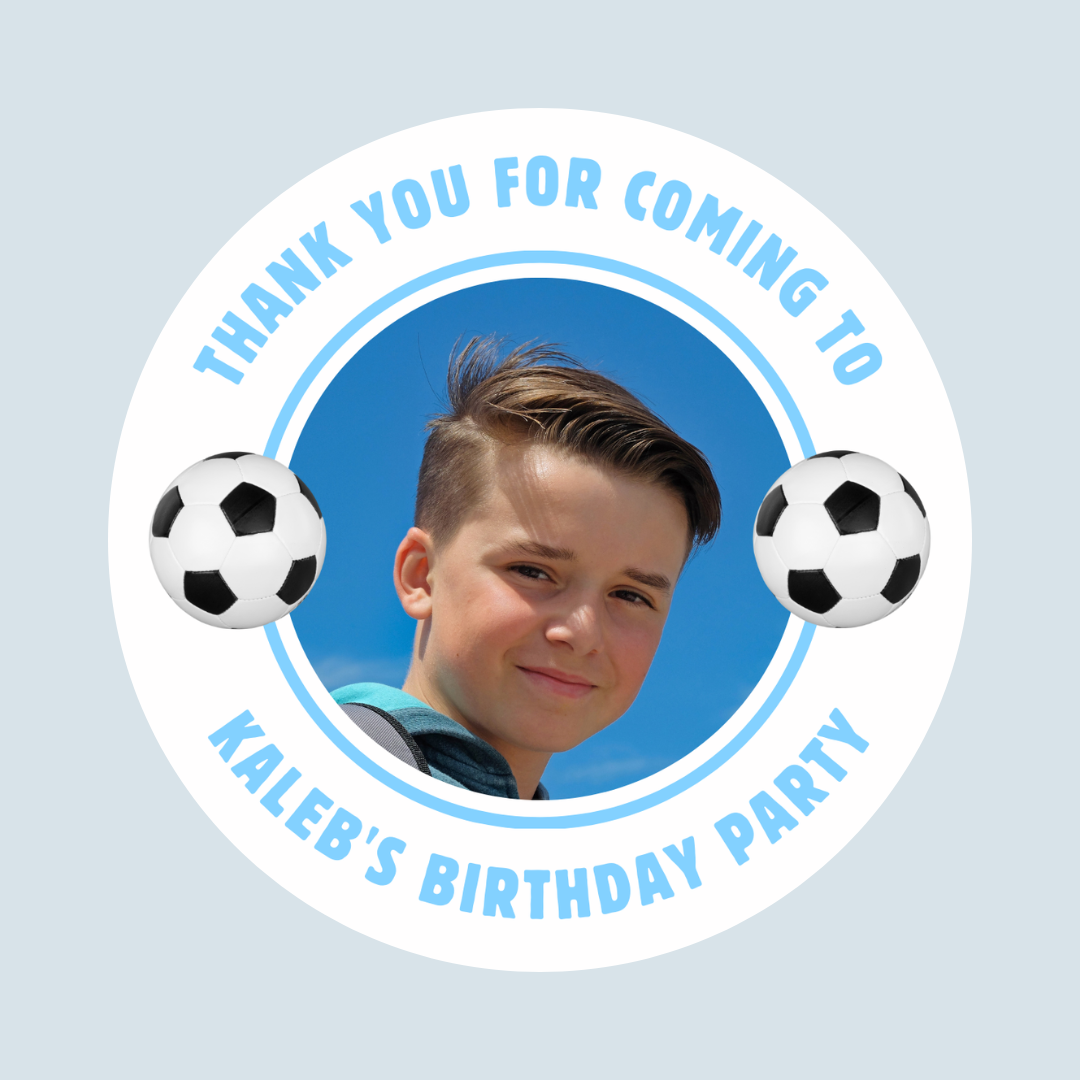Blue Football Photo Birthday Stickers | Various Sizes | Football Party Supplies | Football Party Theme
