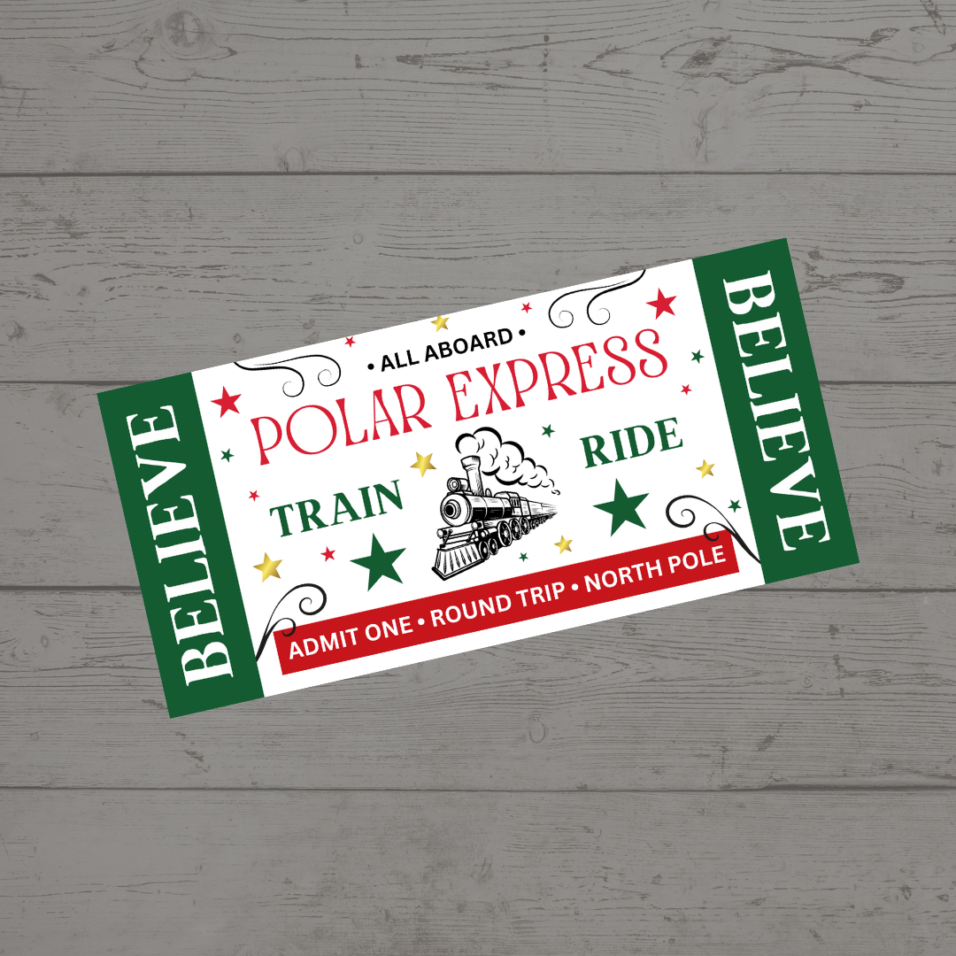 Surprise Christmas Ticket Print | Polar Express Train Christmas Ticket Voucher | Gift Idea - Dinky Designs