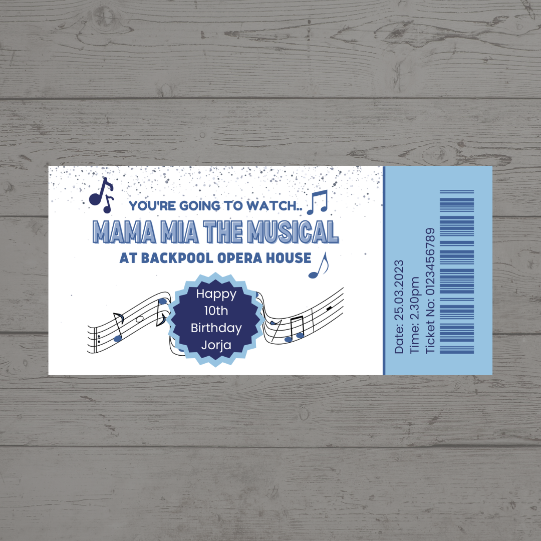 Surprise Ticket Print | Personalised Musical Ticket Voucher | Gift Idea