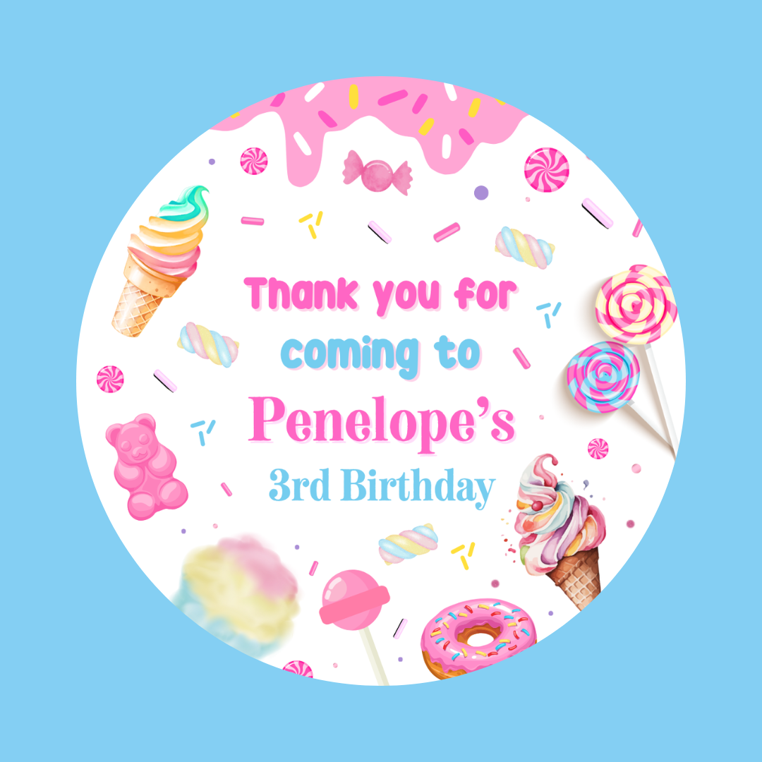 Sweet Candy Stickers | Various Sizes | Sweet Candy Party Supplies | Sweet Candy Theme Party