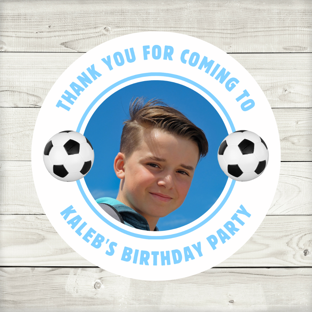 Blue Football Photo Birthday Stickers | Various Sizes | Football Party Supplies | Football Party Theme