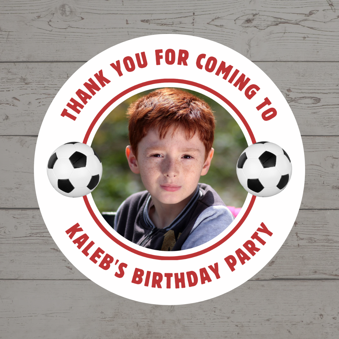 Red Football Photo Birthday Stickers | Various Sizes | Football Party Supplies | Football Party Theme
