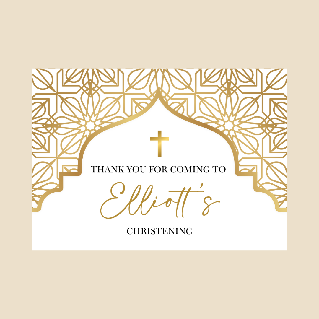 Rectangle Stickers | Gold & White Party Stickers | Birthday, Baby Shower, Christening, Wedding, Engagement Stickers | Party Bag Stickers