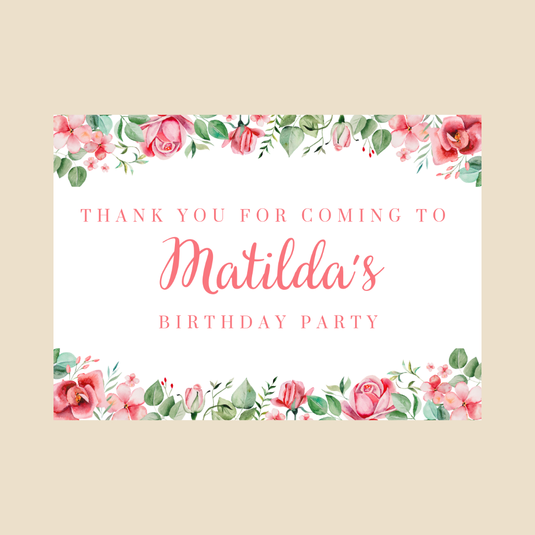 Rectangle Stickers | Fuchsia Pink Floral Party Stickers | Birthday, Baby Shower, Christening Stickers | Party Bag Stickers