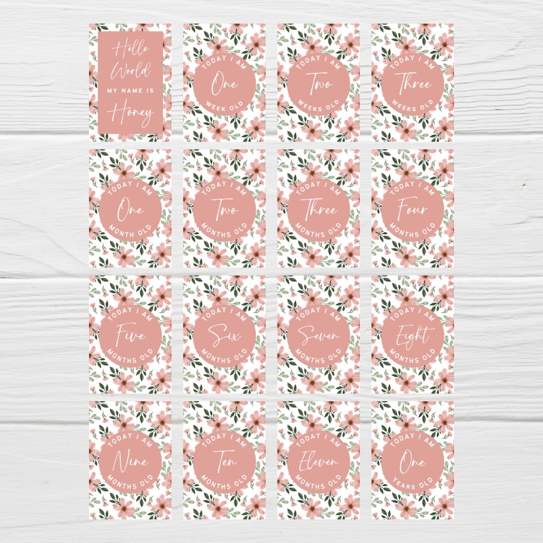 Milestone Cards | A6 Baby Milestone Cards | Pink Floral Theme | New Baby Gift Idea
