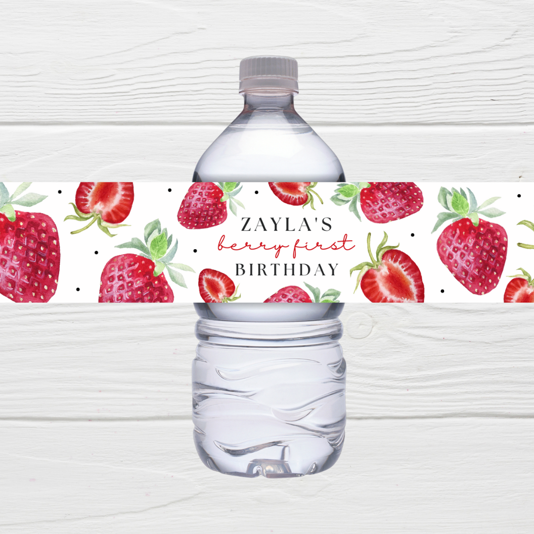Personalised Juice Bottle Labels | Strawberry Party Juice Labels | Water Bottle Stickers | Strawberry Party | Party Stickers