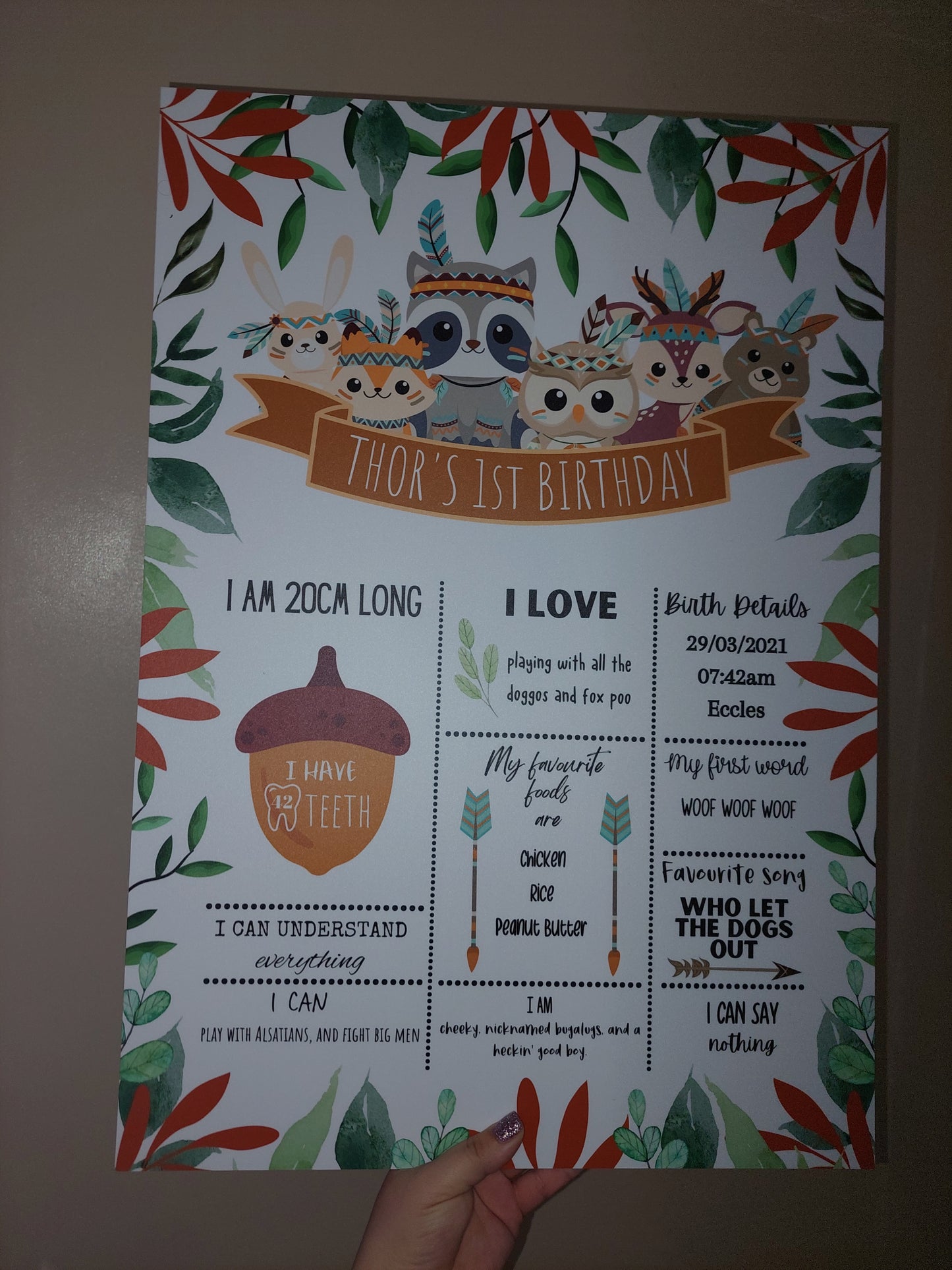 Animal Tribe Welcome Board Sign | Personalised First Birthday | Birthday Party Sign | First Birthday Party Décor | Woodland Animal Party Theme | A4, A3, A2
