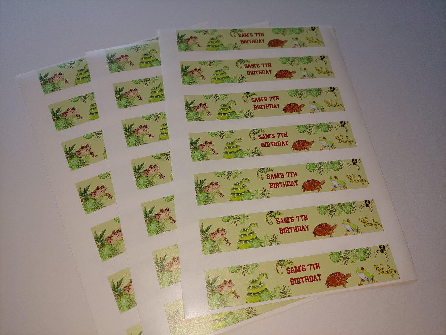 SALE - 16 x Reptile Party Bags | 21 x Reptile Water Labels | Sam's 7th Birthday