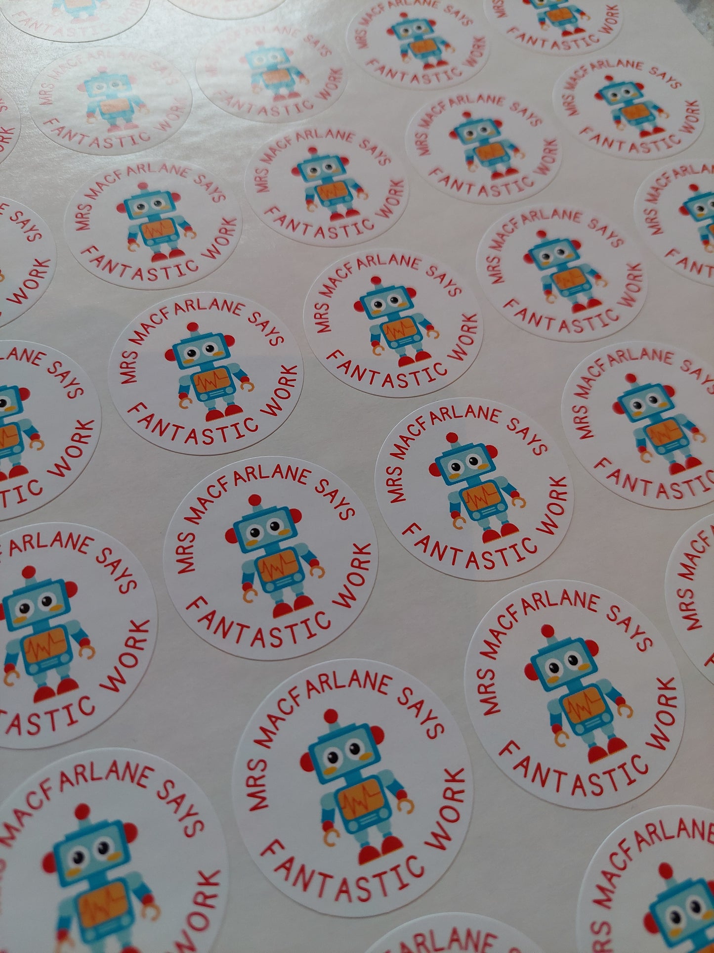 Robot Teacher Stickers | Sticker Sheet 45mm Circles | Well Done Stickers | Circle Stickers | Sticker Sheet | Personalised Star Classroom Stickers