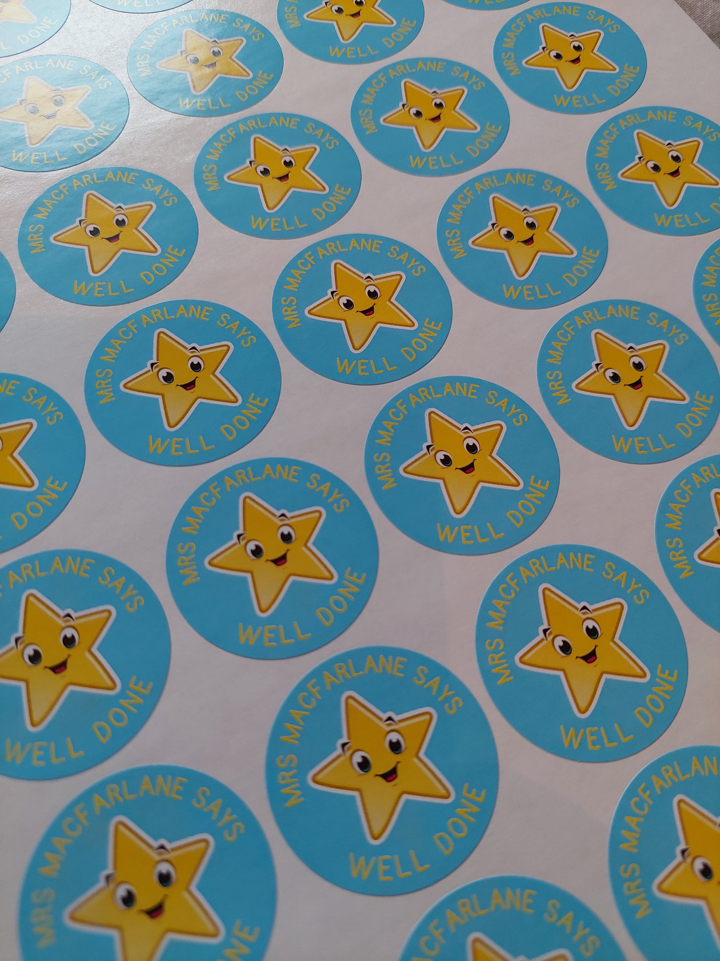 Blue Star Teacher Stickers | Sticker Sheet 45mm Circles | Well Done Stickers | Circle Stickers | Sticker Sheet | Personalised Star Classroom Stickers