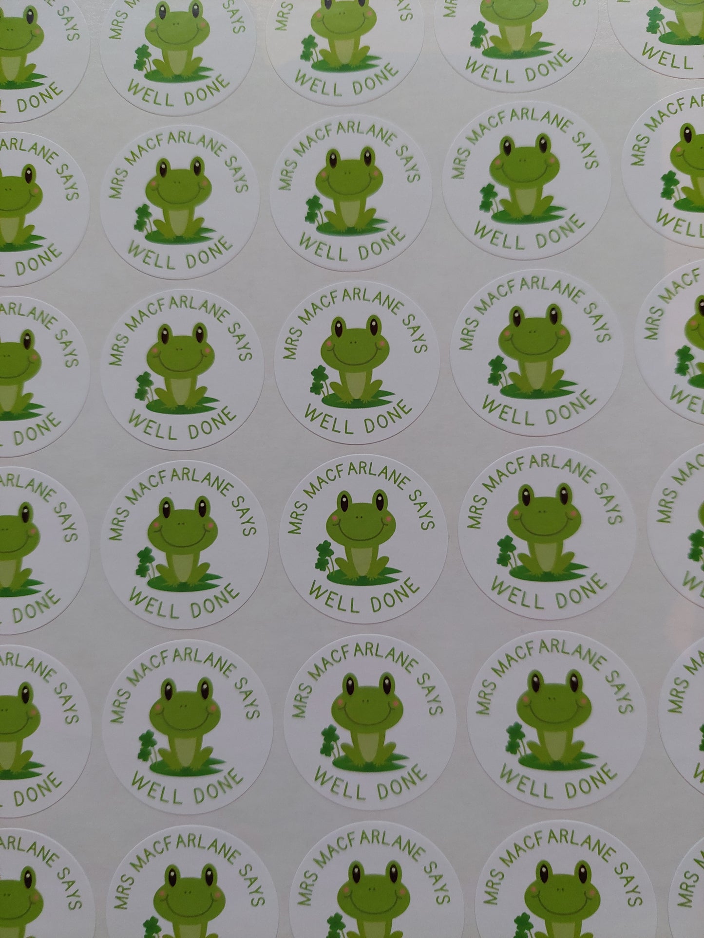 Frog Teacher Stickers | Sticker Sheet 45mm Circles | Well Done Stickers | Circle Stickers | Sticker Sheet | Personalised Star Classroom Stickers