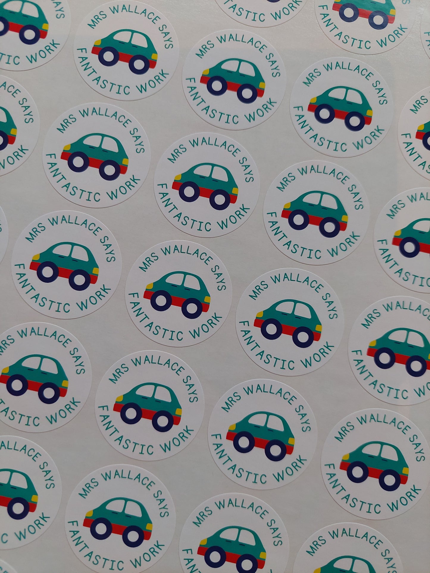 Car Teacher Stickers | Sticker Sheet 45mm Circles | Well Done Stickers | Circle Stickers | Sticker Sheet | Personalised Star Classroom Stickers