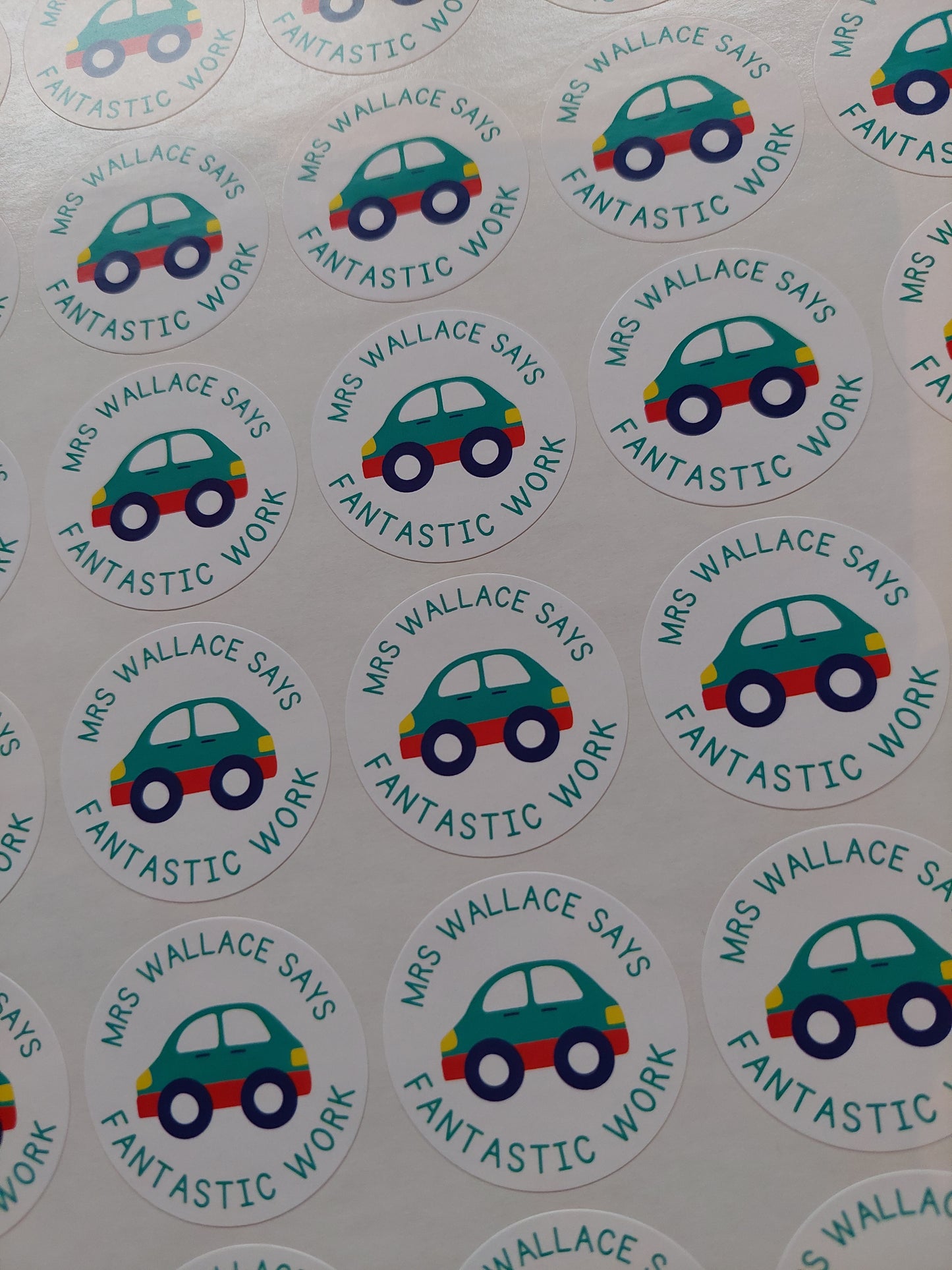 Car Teacher Stickers | Sticker Sheet 45mm Circles | Well Done Stickers | Circle Stickers | Sticker Sheet | Personalised Star Classroom Stickers