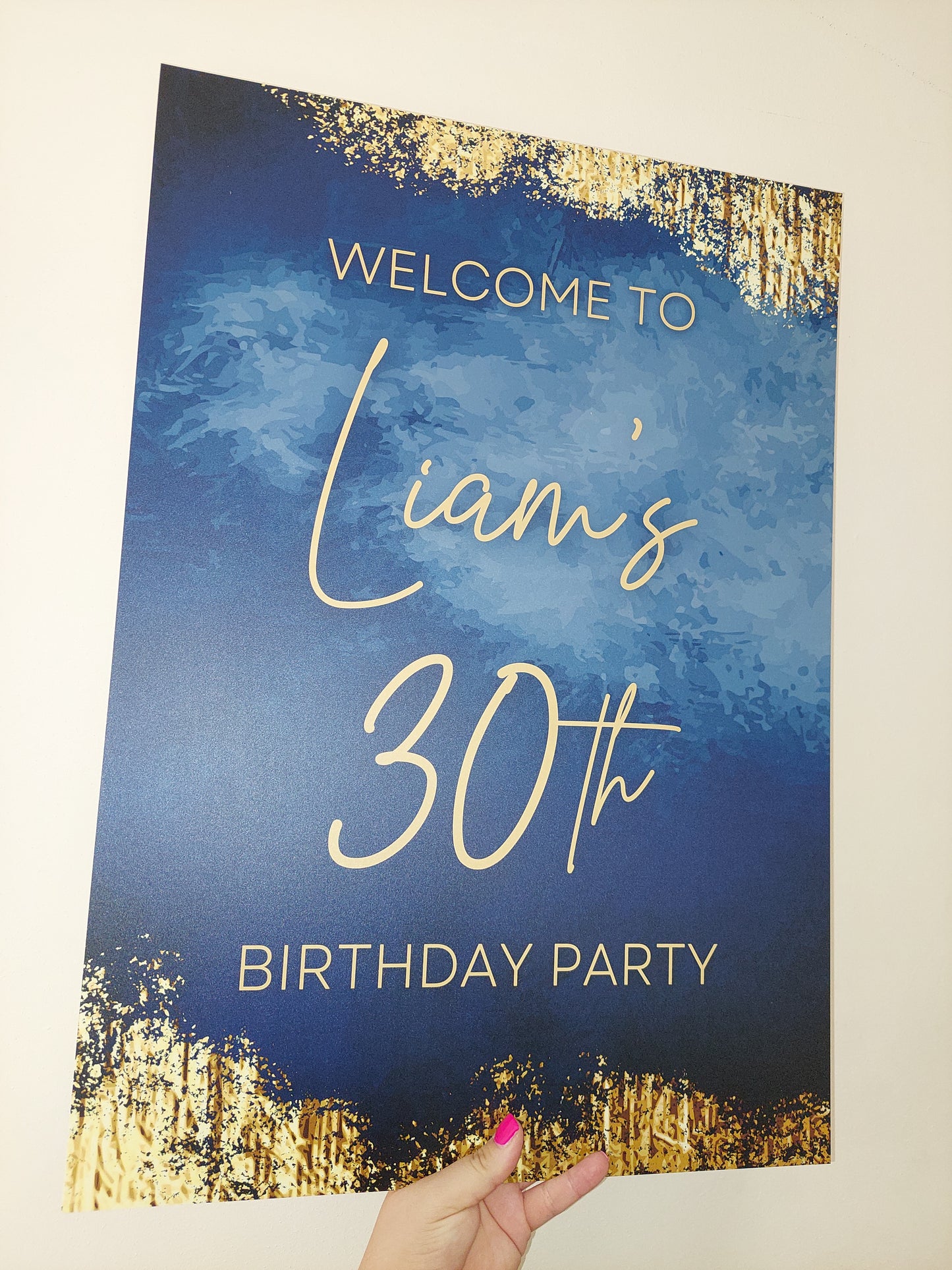 Navy Blue & Gold Welcome Board Sign | Personalised Birthday Board | Birthday Party Sign | A4, A3, A2