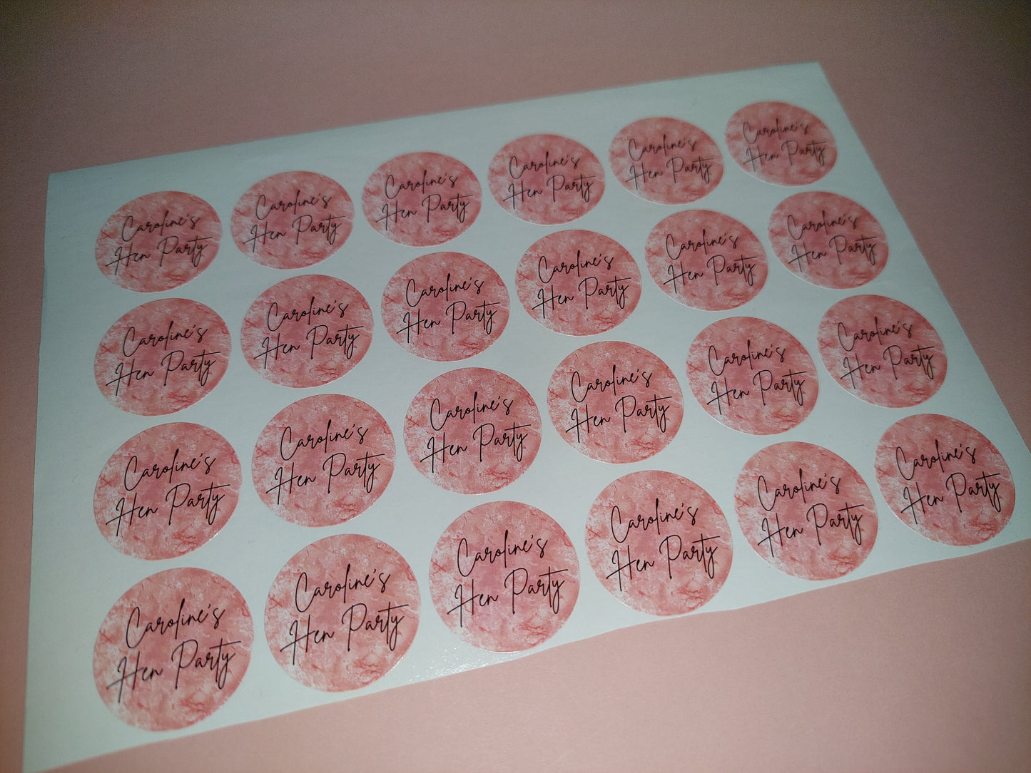 24 x Blush Pink Stickers | Caroline's Hen Party | SALE ITEM