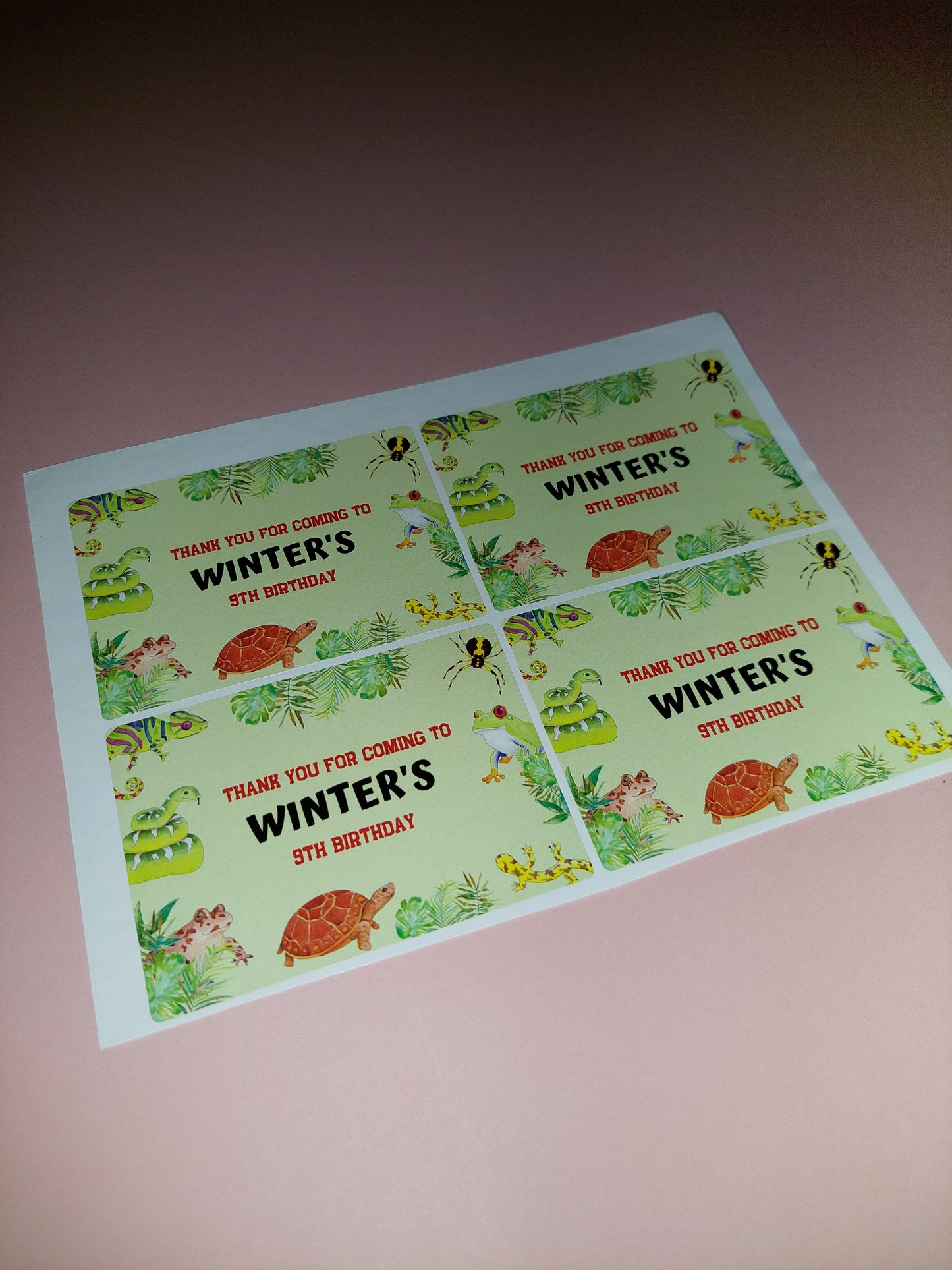 4 x Reptile Rectangle Party Bag Stickers | Winter's 9th Birthday | SALE ITEM