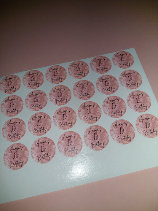 24 x Blush Pink Stickers | Aarya's 1st Birthday | SALE ITEM