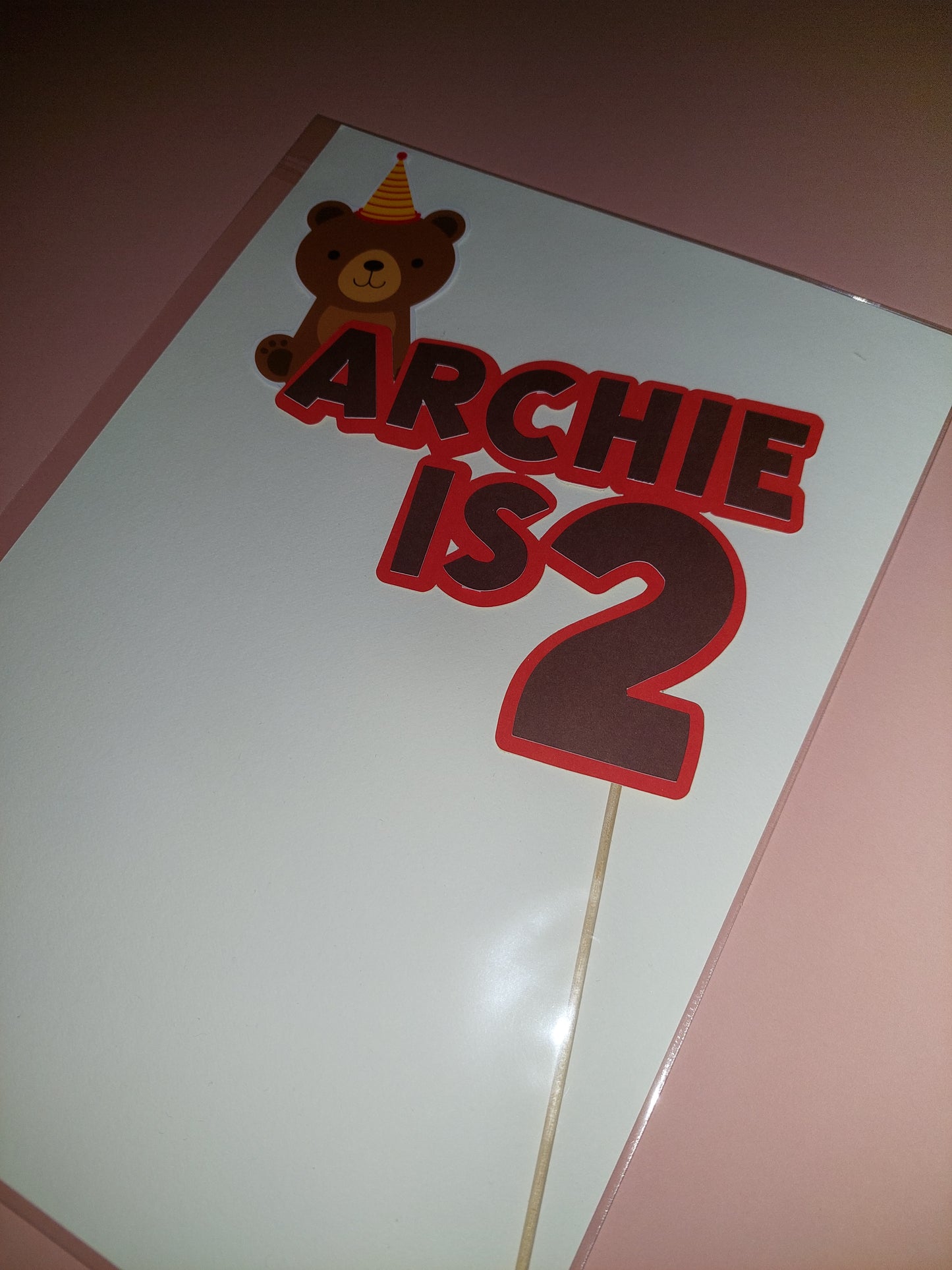 Cake Topper | Archie is 2 - Red Teddy Bear Picnic Cake Topper | SALE ITEM