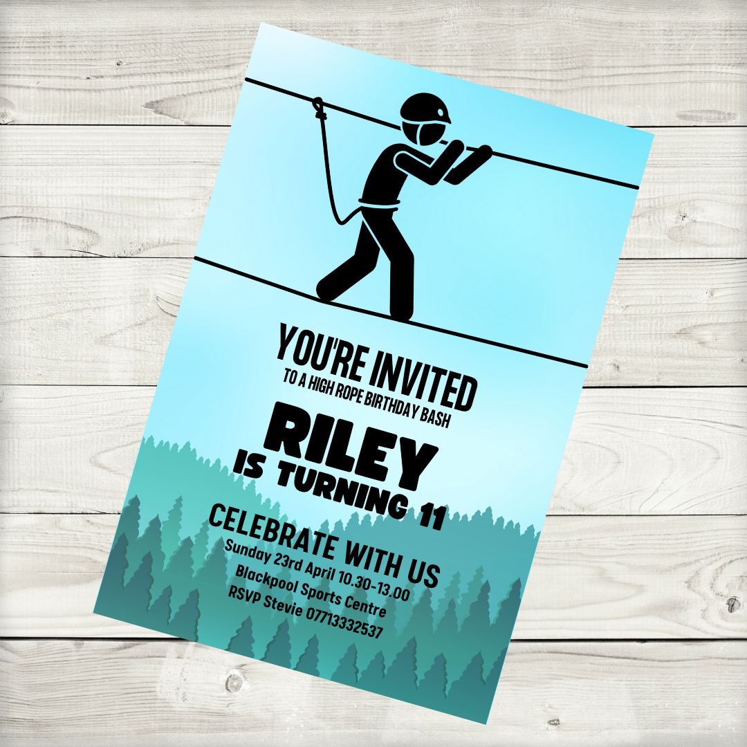 High Ropes Birthday Invitations | A6 Invites | High Ropes Theme Invitations | Party Invitations