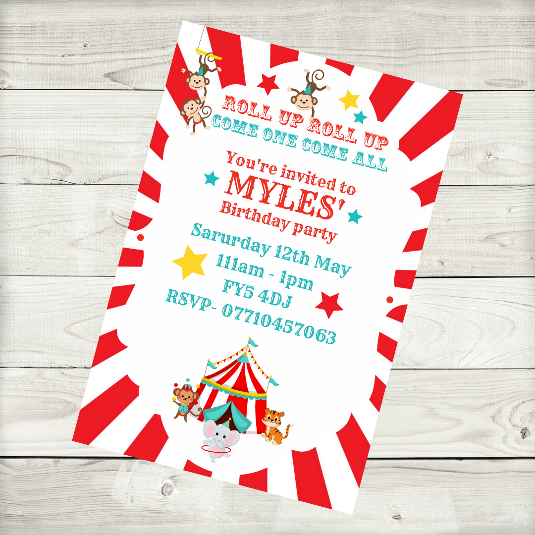 Circus Invitations | A6 Invites | Circus Theme | Party Invitations | Design 1