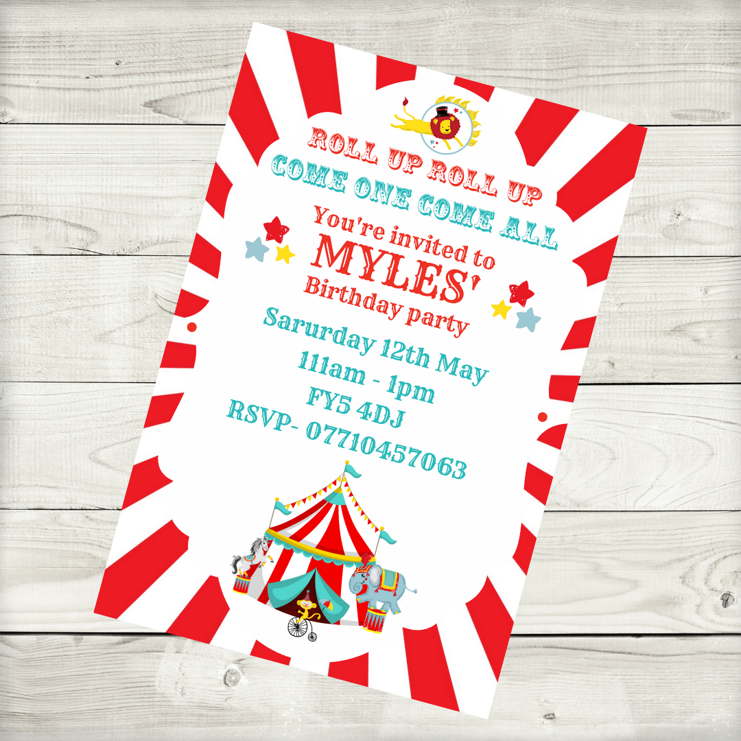 Circus Invitations | A6 Invites | Circus Theme | Party Invitations | Design 2