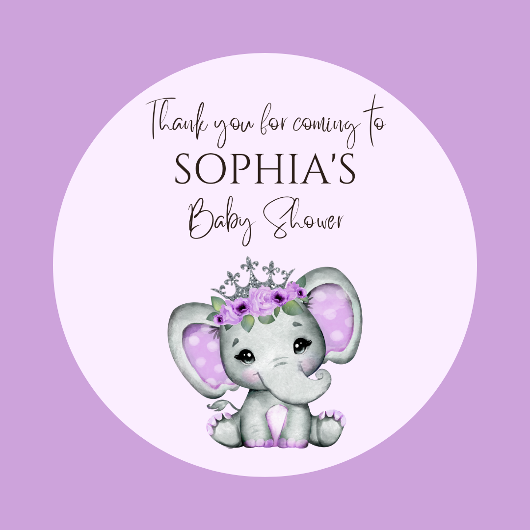 Purple Elephant Floral Baby Shower, 1st Birthday Stickers | Sticker Sheet | Baby Shower, 1st Birthday Party Stickers