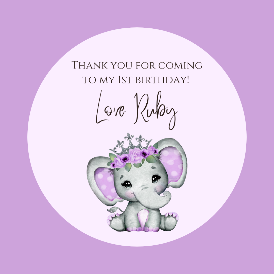 Purple Elephant Floral Baby Shower, 1st Birthday Stickers | Sticker Sheet | Baby Shower, 1st Birthday Party Stickers