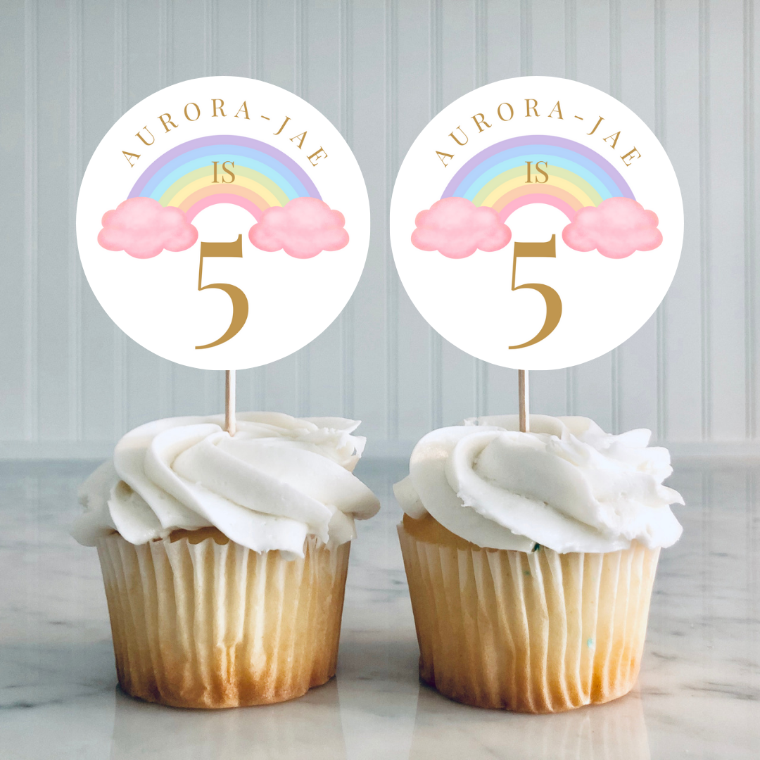 Pastel Rainbow Cupcake Toppers, Birthday Cupcake Toppers