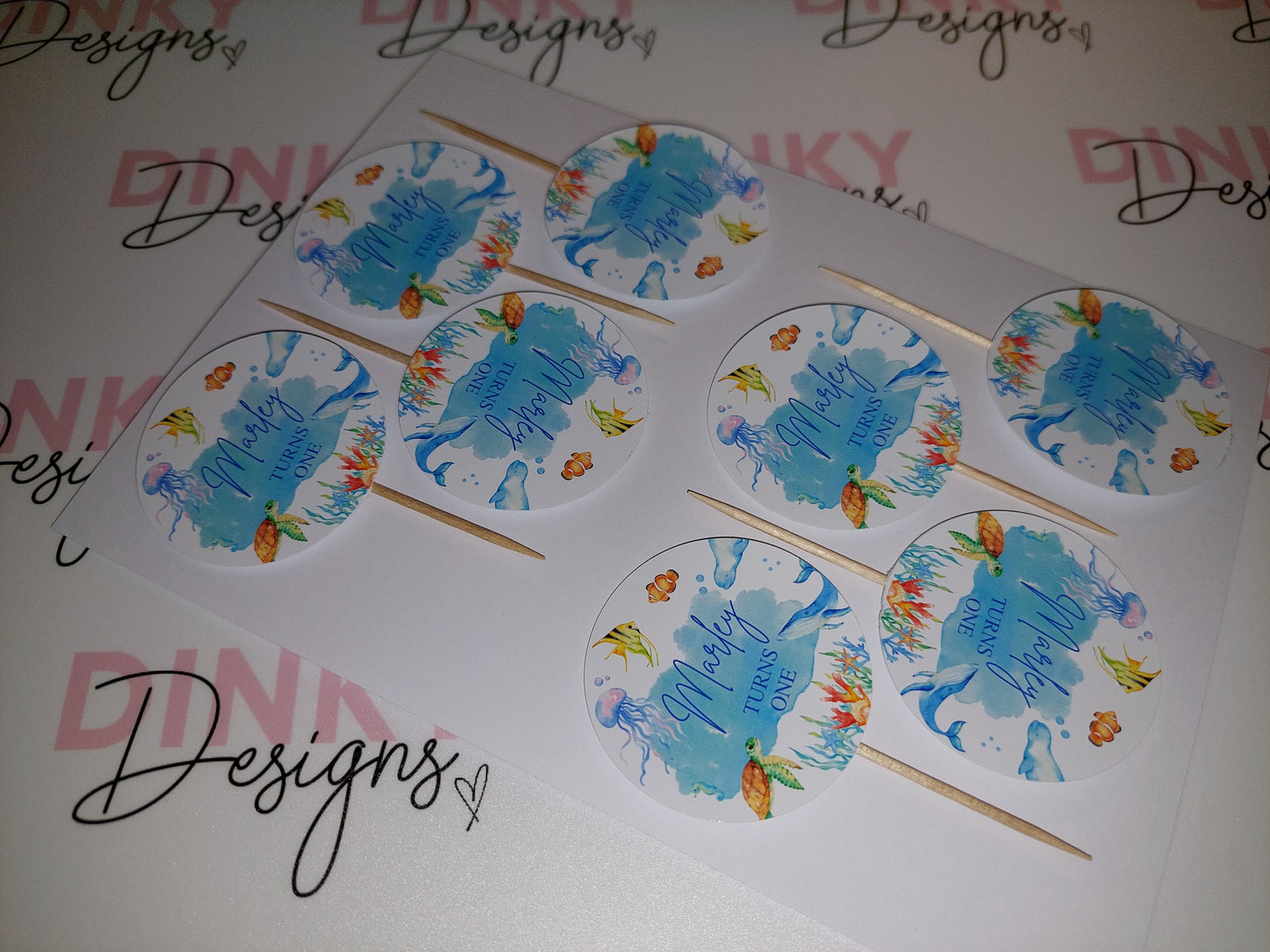 Cupcake Toppers | 15 x Marley Turns One Cupcake Toppers - Under The Sea | SALE ITEM