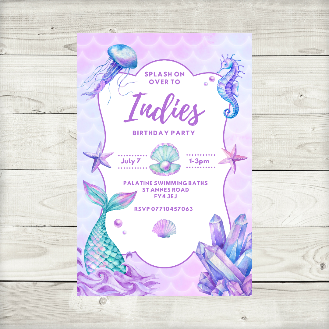 Mermaid Party Invitations | A6 Invites | Mermaid Theme Invitations | Party Invitations