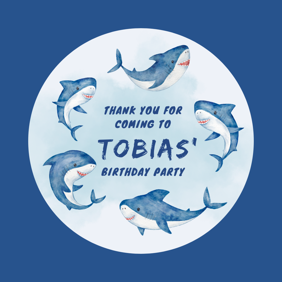 Shark Party Stickers | Circle Stickers | Sticker Sheet | Party Stickers | Shark Party Theme