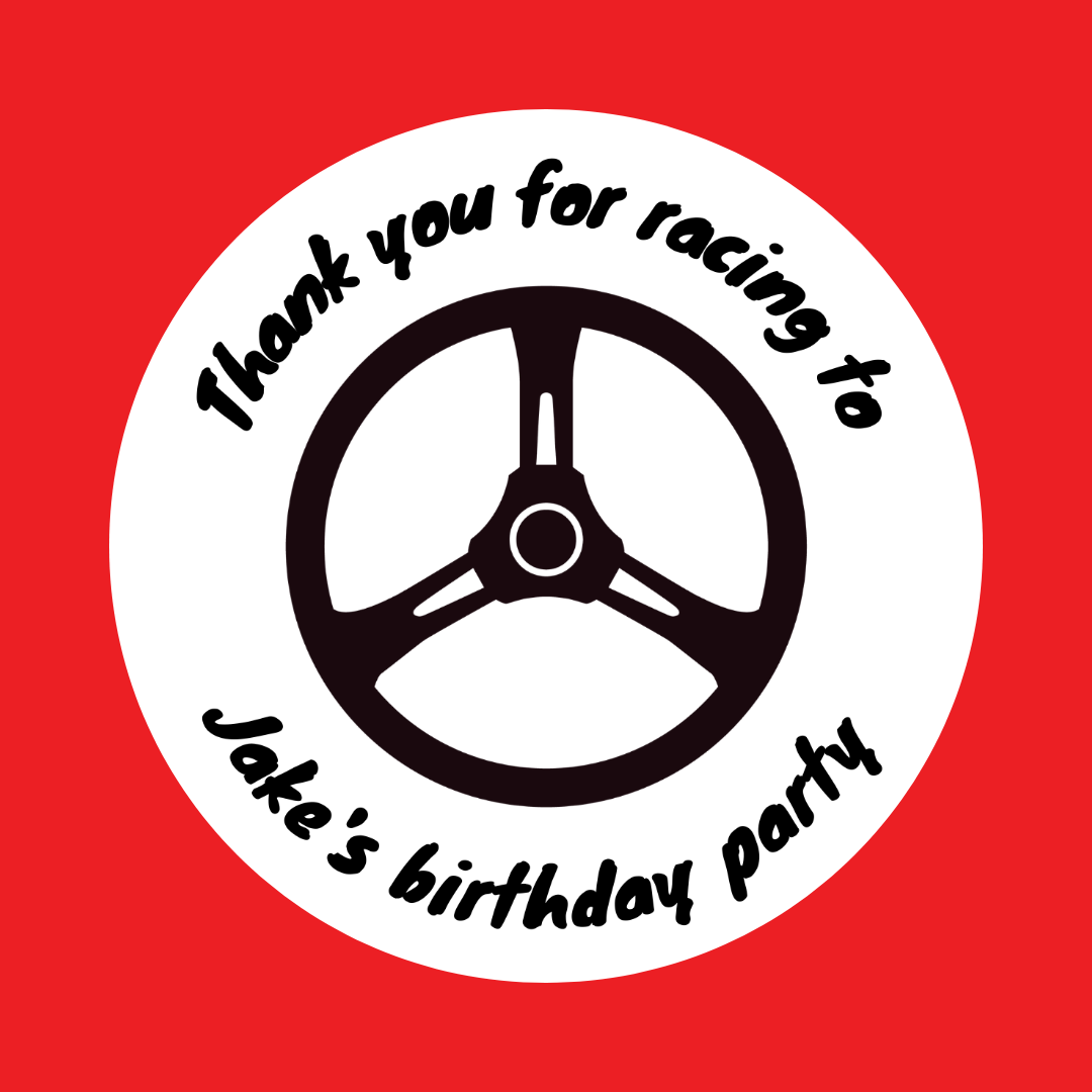 Racing Car Steering Wheel Party Stickers | Circle Stickers | Sticker Sheet | Party Stickers | Racing Car Party Theme