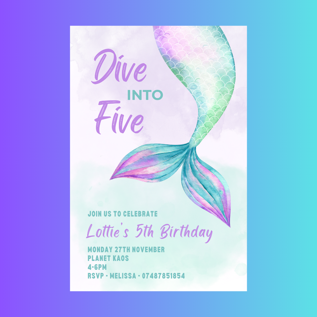 Mermaid Party Invitations | A6 Invites | Mermaid Theme Invitations | Party Invitations