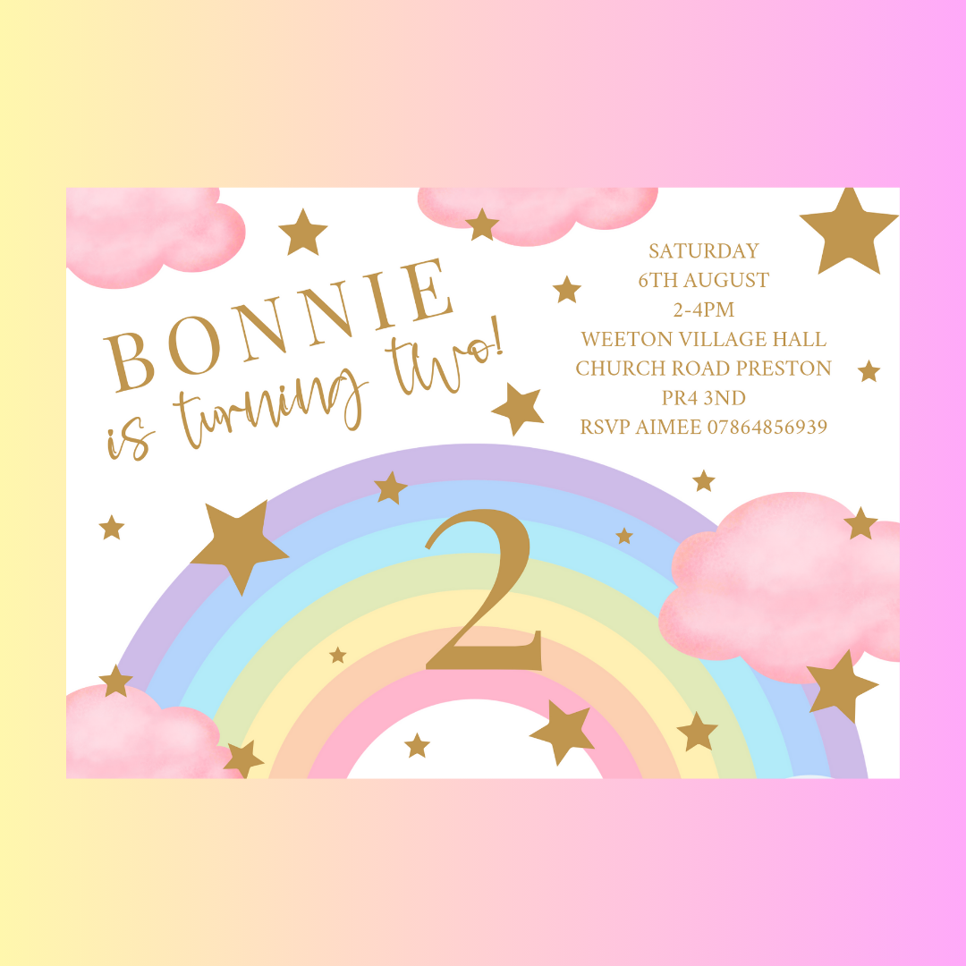 Pastel Rainbow Birthday Invitations | A6 Invites | Pastel Rainbow Theme Invitations | Party Invitations