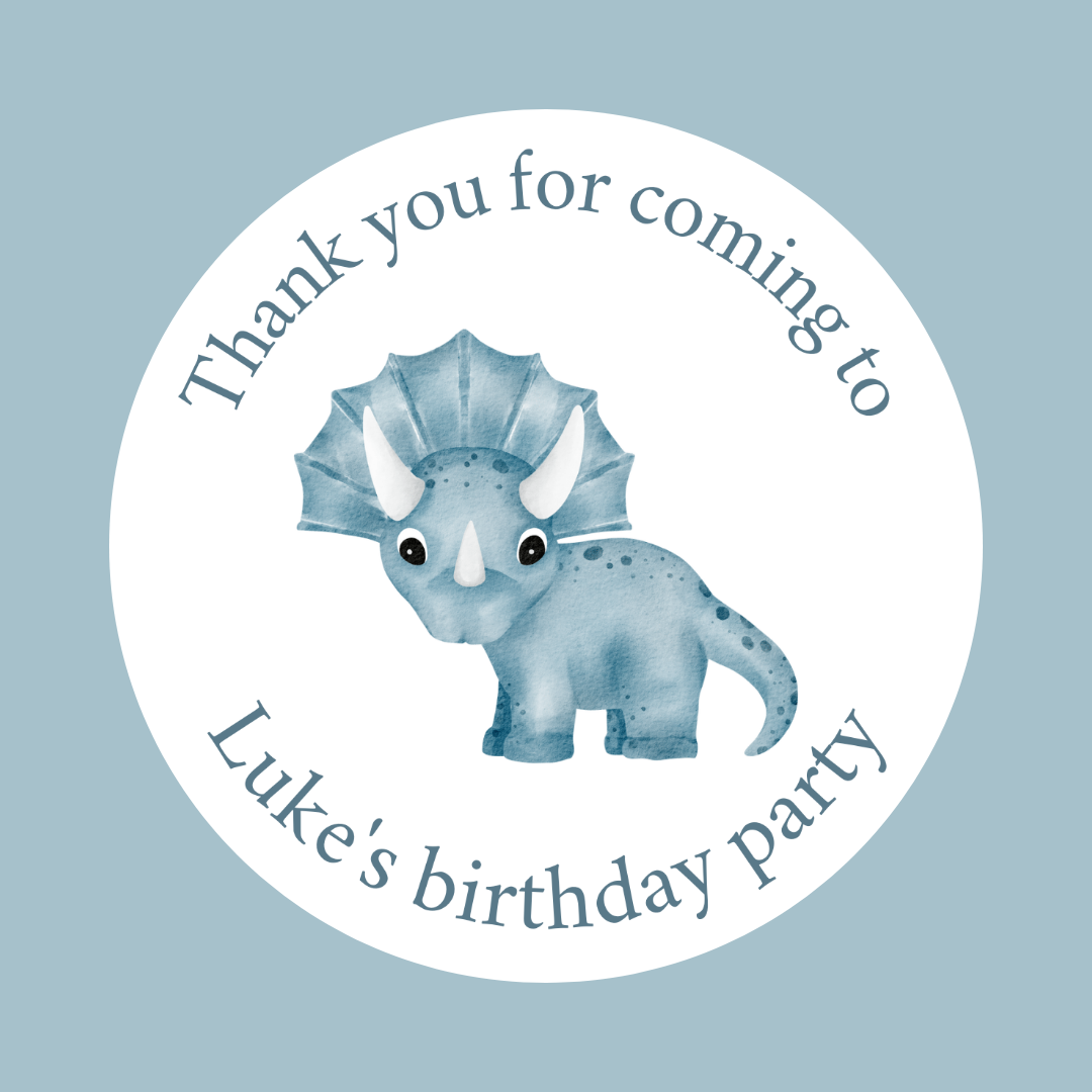 Blue Dinosaur Party Stickers | Circle Stickers | Sticker Sheet | Party Stickers | Dinosaur Party Theme