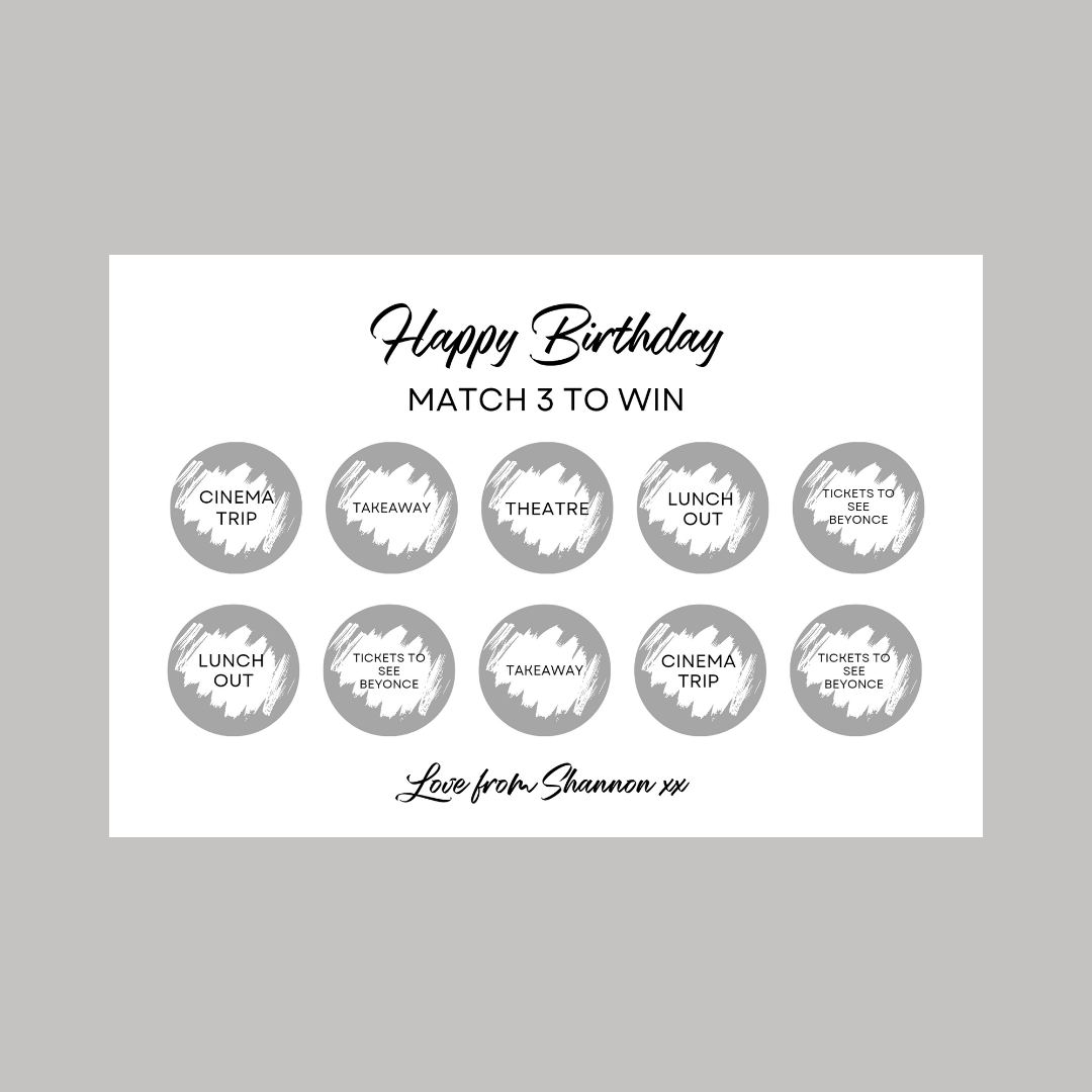 Birthday Surprise Match 3 Ticket Print | Personalised Birthday Ticket | Birthday Fun Scratch Reveal | Gift Idea - Dinky Designs