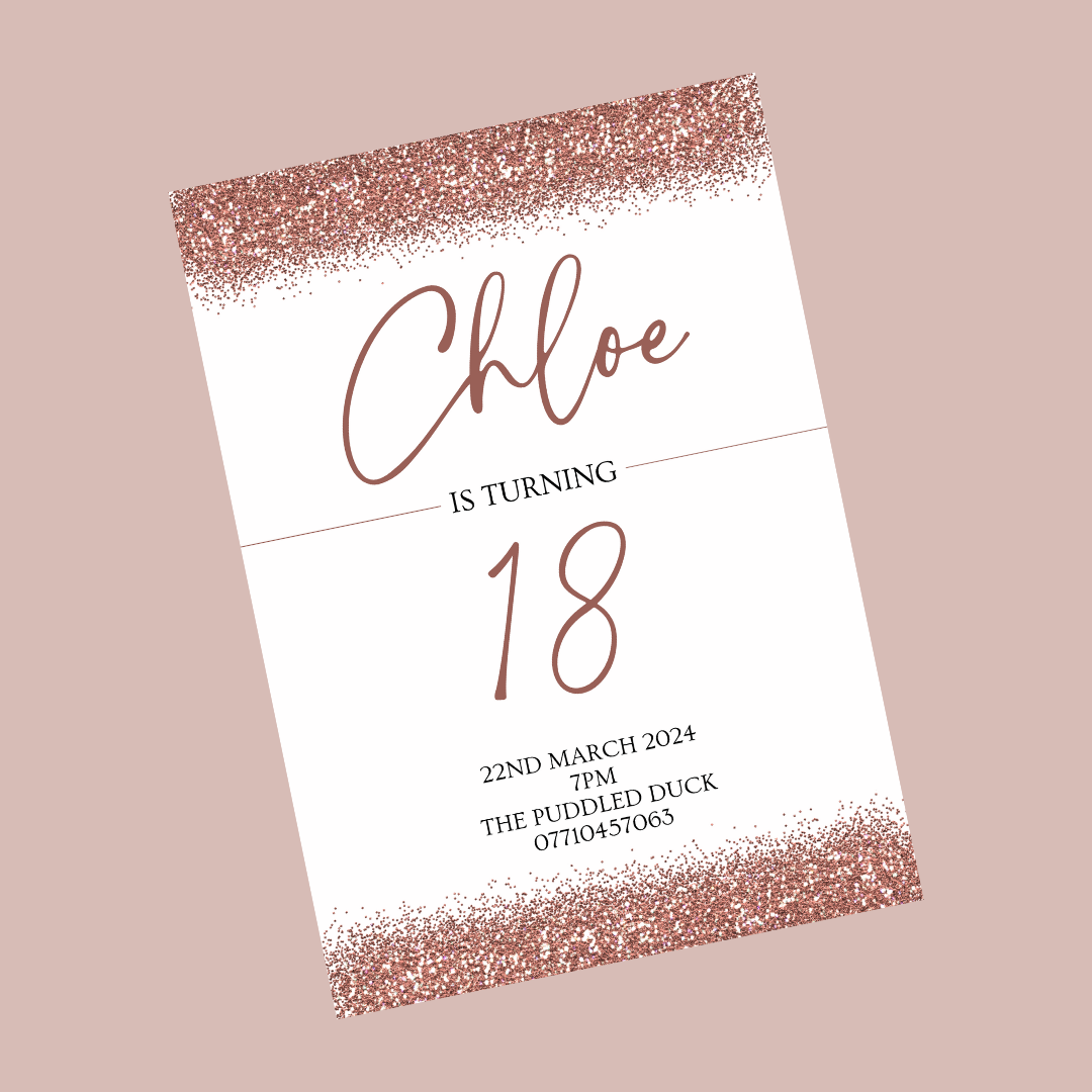 Rose Gold Invitations | A6 Invites | Rose Gold Glitter Invitations | Party Invitations