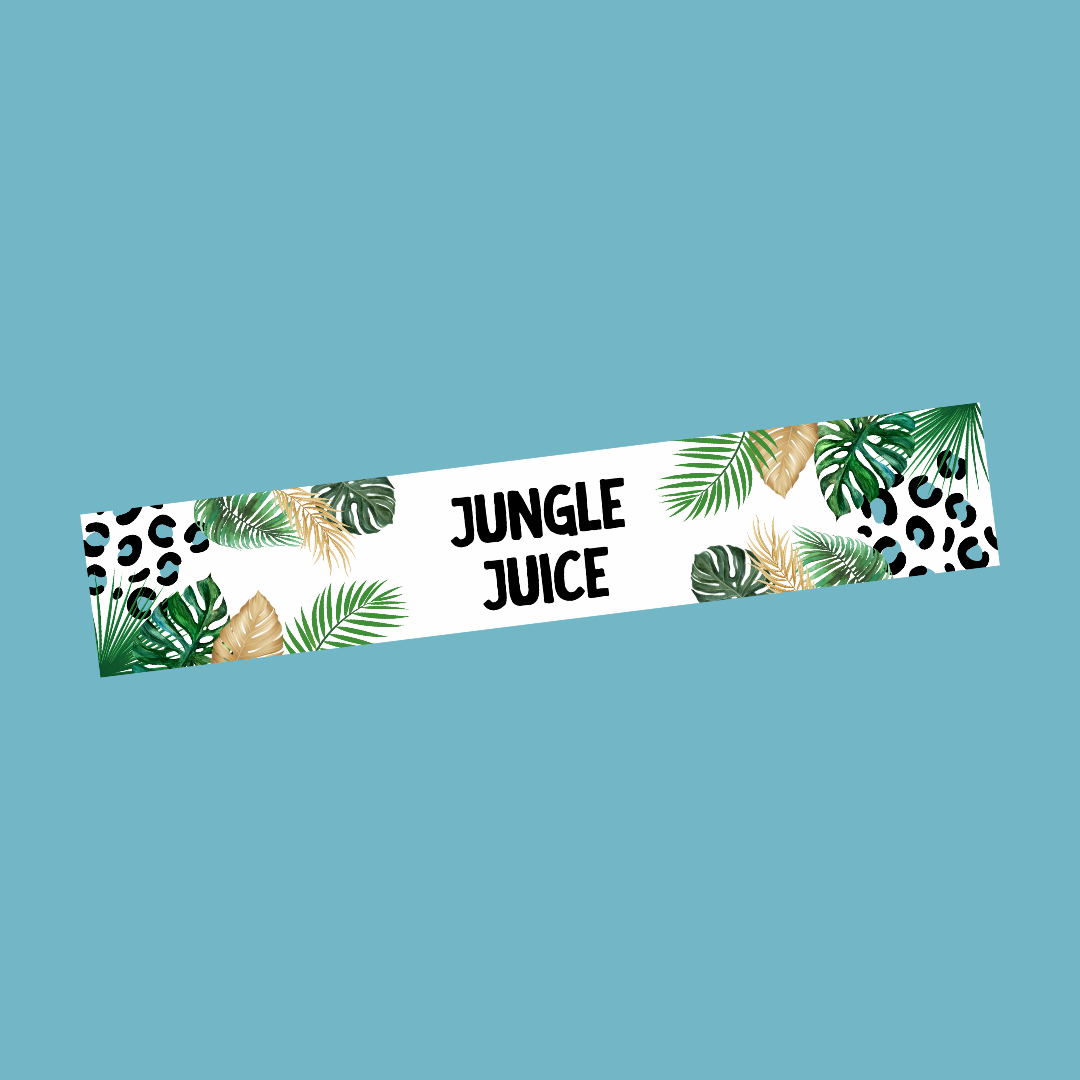 Personalised Juice Bottle Labels | Safari Jungle Leaf Party Juice Labels | Water Bottle Stickers | Safari Jungle Party | Party Stickers