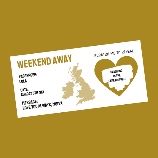 Gold Surprise Ticket Print | Personalised Weekend Away Scratch Reveal Ticket | Staycation UK | Gift Idea