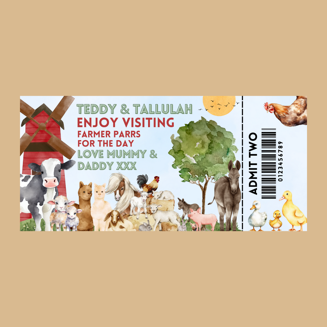 Surprise Ticket Print | Personalised Farm Ticket Pass Voucher Membership | Gift Idea