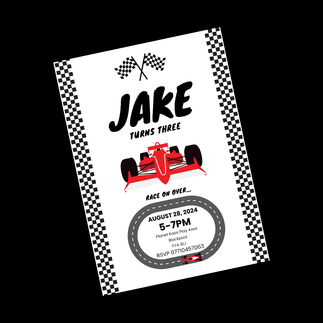 Race Car Invitations | A6 Invites | Racing Car Theme | Party Invitations