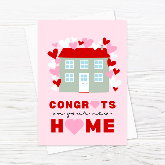 New Home Card | Congrats On Your New Home | Moving Out Card | Red & Pink Design