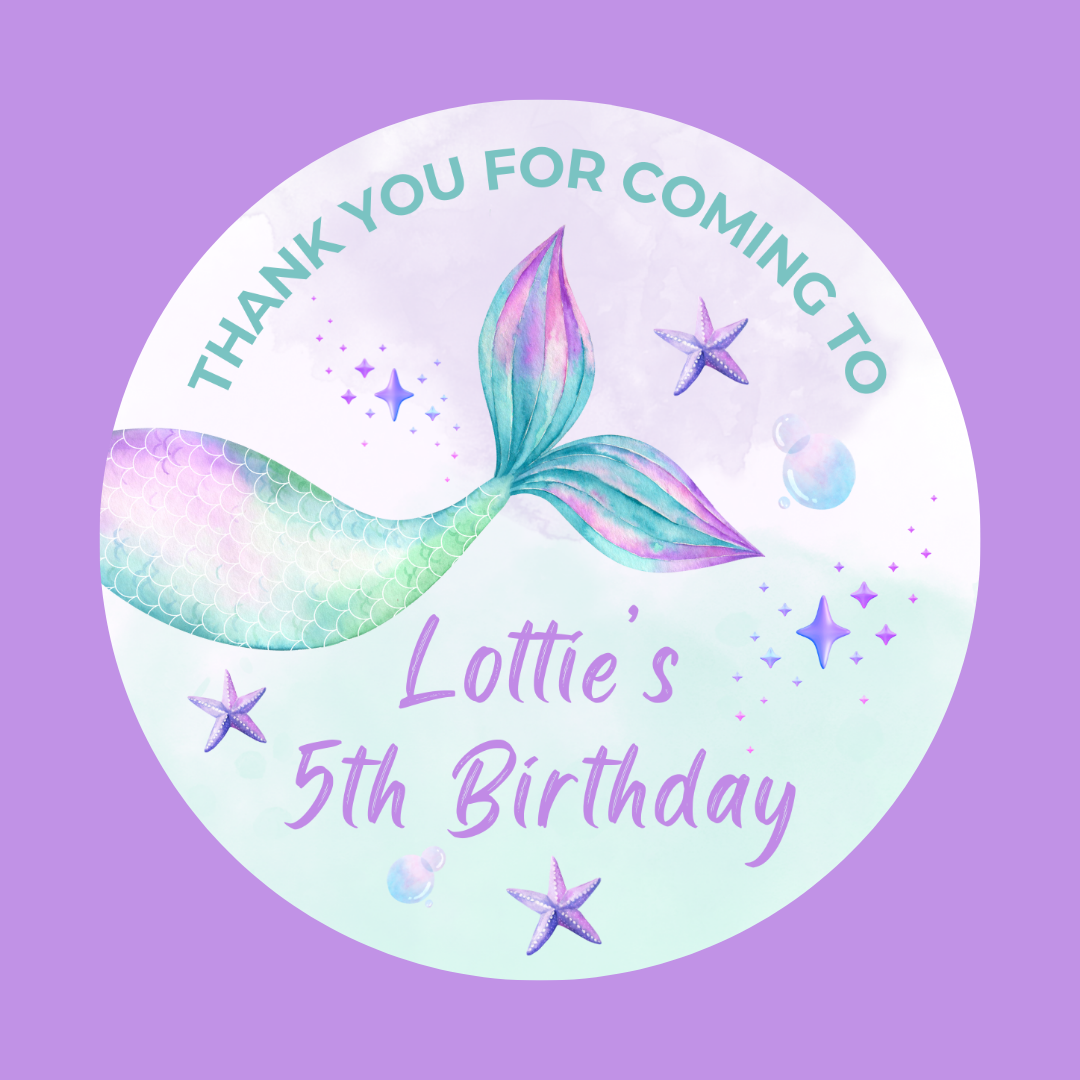 Purple Mermaid Party Stickers | Circle Stickers | Sticker Sheet | Party Stickers | Mermaid Party Theme