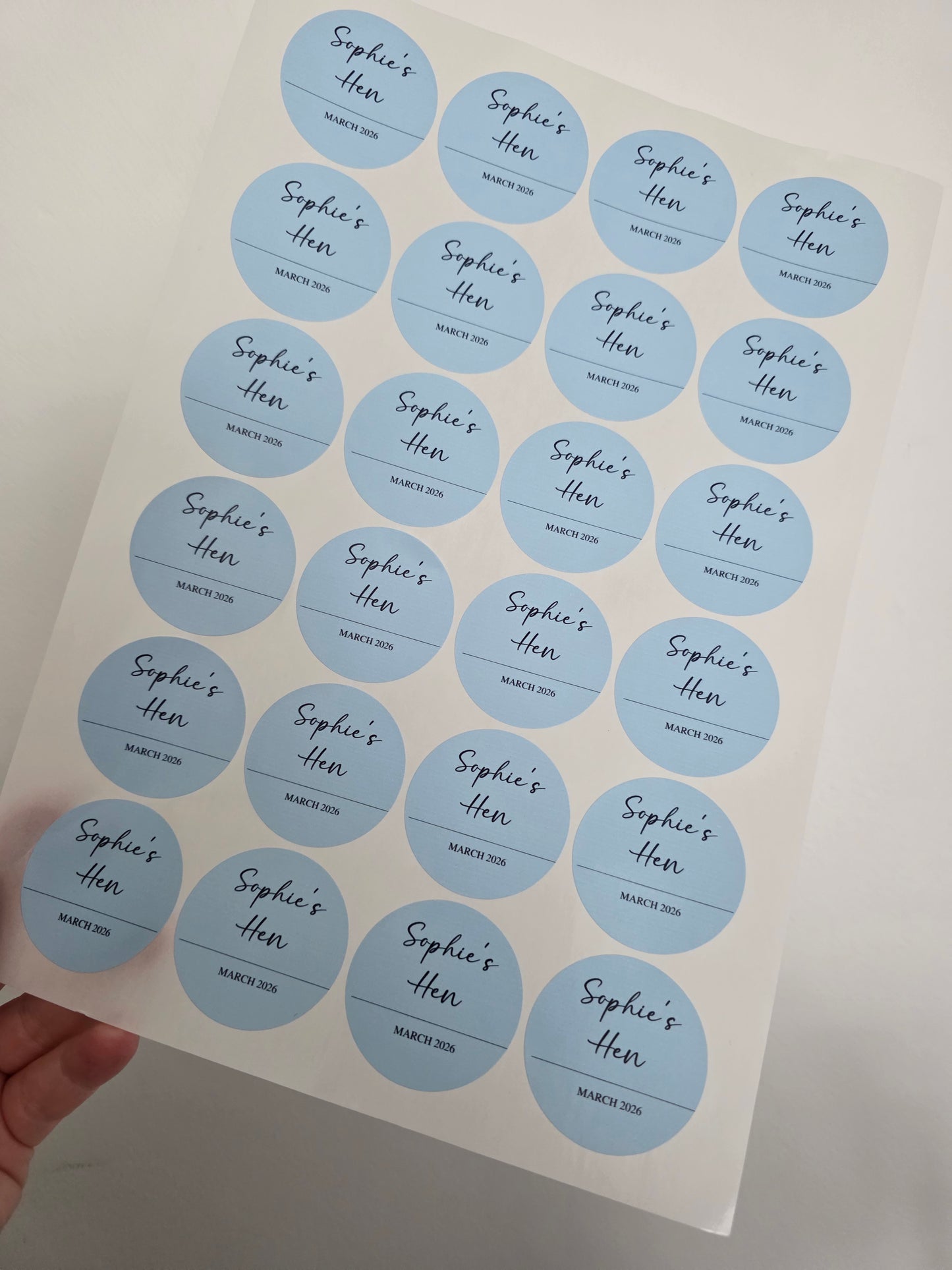 Blue Hen Party Stickers | Sticker Sheet 45mm Circles | Party Stickers | Circle Stickers | Sticker Sheet - Dinky Designs